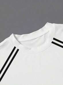 Camiseta de manga corta casual de cuello redondo con estampado gráfico de contraste para hombres - Multicolor 3 - Ver 3