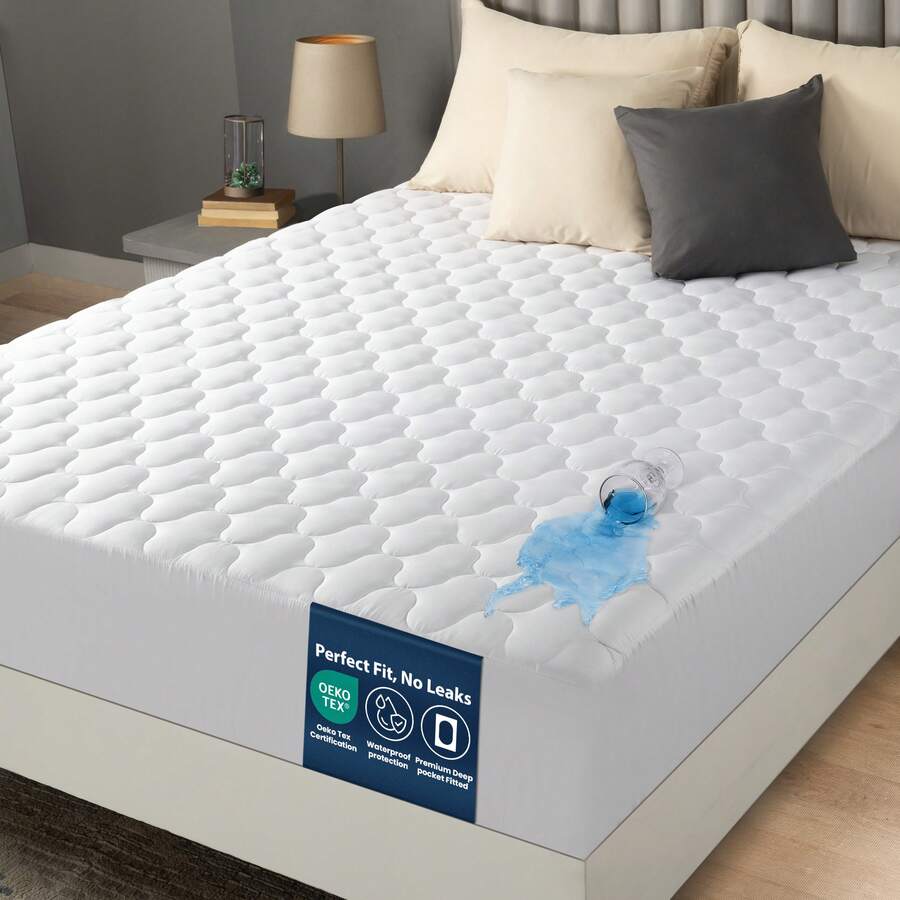 Utopia Bedding Waterproof Mattress Protector – Quilted Mattress Pad Soft Breathable Bed Topper, Deep Pocket Fitted Cover, Noiseless, Machine Washable - White - View 1