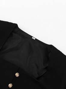 Blazer negro estilo tweed 2026, cuello cuadrado, corte ajustado de alto diseño - Negro - Ver 5