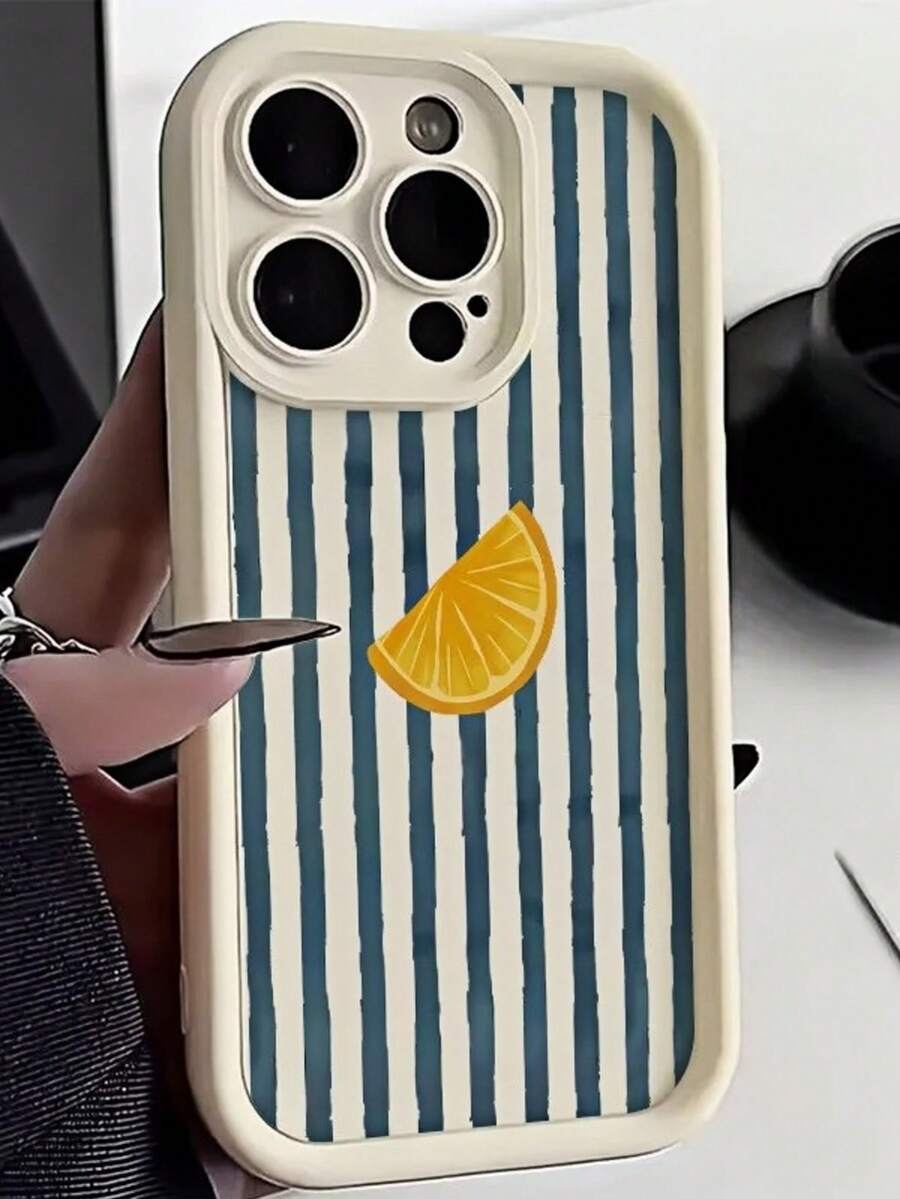 1個夏季檸檬藍條紋美學漸層圖案乳白色柔軟觸感全覆蓋防震TPU時尚手機殼,適用於 11 12 13 14 15 16 17 Pro Max/Plus、A55/54/53/52/51、S24/23/22/21系列,精美禮物 - 無色 - 查看 1