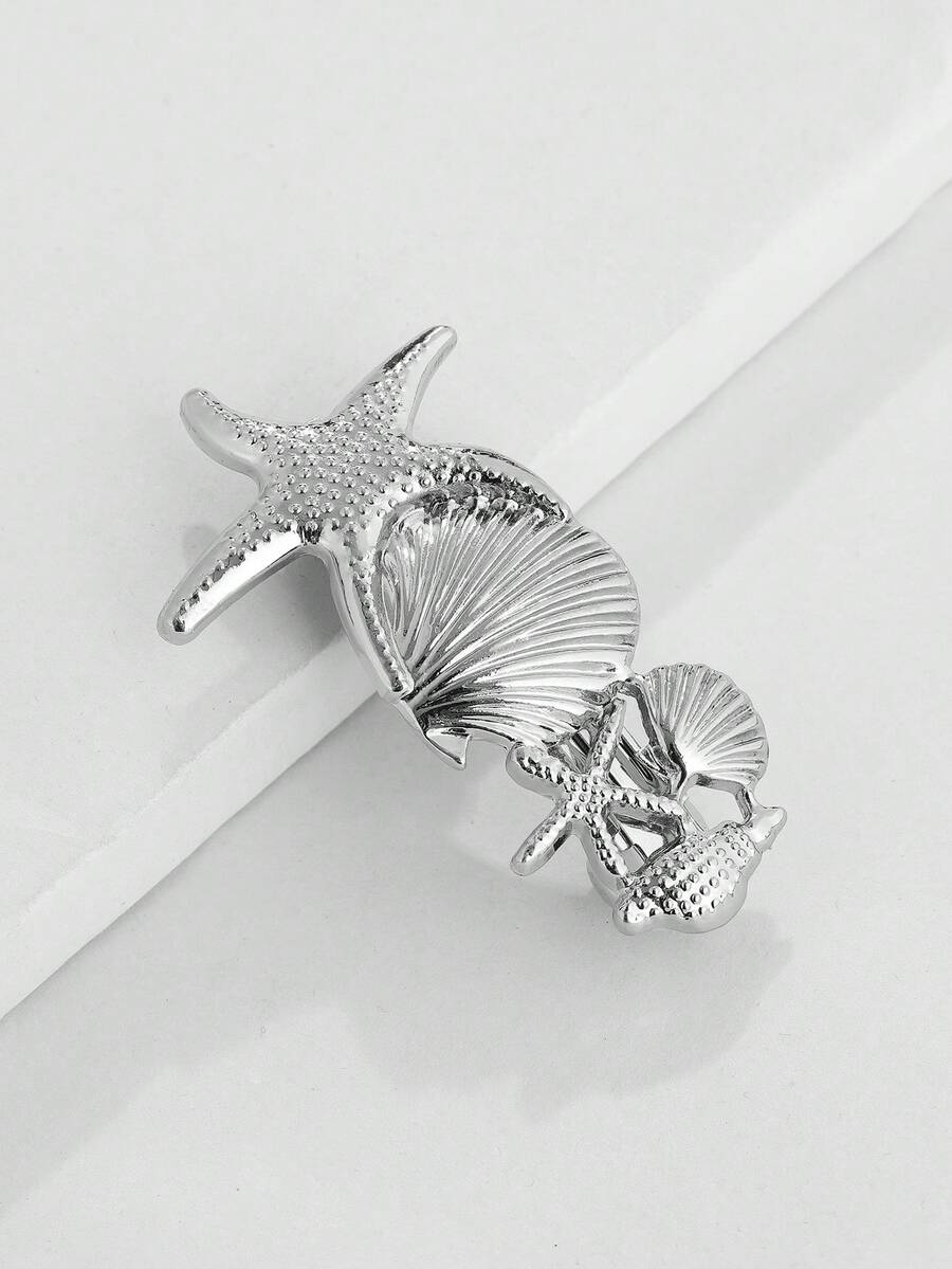 Alloy Starfish Shell Hair Clip, Elegant And Versatile, Exudes High-End Feel - Silver - View 1