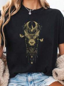 Luna Celestial, Camiseta, Camiseta Mística de Sol y Luna, Camiseta Espiritual Boho con Ojo que Todo lo Ve, Regalo de Mariposas Lunares para Mujer - Negro - Ver 8