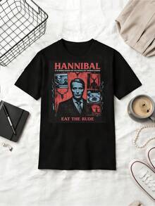 Hannibal Lecter Graphic Tee Eat The Rude Horror Collage T-Shirt - Black - View 6