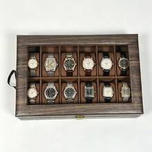 Hộp đựng đồng hồ bằng da PU vân gỗ, nhiều ngăn lót nhung nâu, chống bụi và chống trầy xước, phong cách tối giản cổ điển, tạo nên không gian lưu trữ đồng hồ độc đáo của riêng bạn! - Cà phê nâu - Xem 8