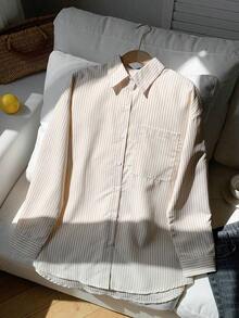 Camisa con estampado de rayas de hombros caídos - Albaricoque - Ver 7