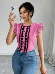 Camisa casual de mujer tejida para vacaciones de verano - Rosa Fucsia - Ver 7
