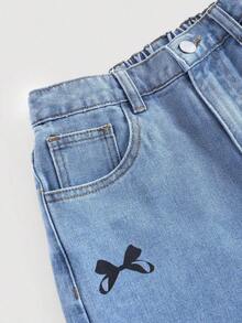 Jeans sencillos de uso diario con estampado de bigotes de gato para niñas adolescentes - Lavado ligero - Ver 4