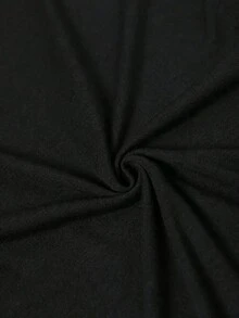 Women's Casual Black Crew Neck Short Sleeve Drop Shoulder Knit Fabric Regular Length T-Shirt VBFR - 黑色 - 查看 5