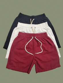 Men's Linen Shorts Set With 3 Pieces - Maroon - View 1
