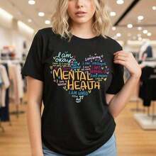 Women's Mental Health Awareness Graphic T-Shirt - Casual Short Sleeve Cotton Tee With Positive Affirmations Print, Sizes S-3XL - 黑色 - 查看 7