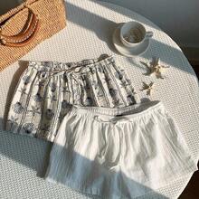 2-Piece Set, Versatile And Casual, One With Shell Print And One With Cotton And Linen, Suitable For Seaside Vacation,Comfy Shorts,Linen Pants Beach Summer Shorts - Blanco y Negro - Ver 10