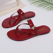 Women's Fashion Rhinestone Bow Tie Strap Flip Flops, Casual Versatile Beach Vacation Party Indoor & Outdoor Sandals, Summer New Arrival - Red - View 9