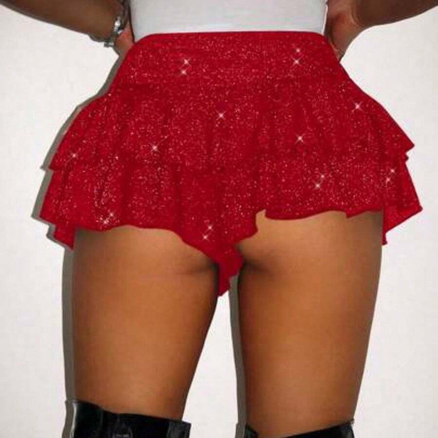 Women's Sequin Printed Ruffle Hem Loose Fashion Culottes New Years Sexy Club Holiday Party Outfits Women - Burdeos - Ver 1