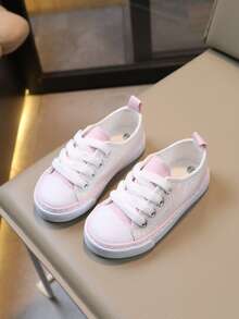 Children's Bright Color Lace-Up Girls' Canvas Shoes, Flat Comfortable Kids' Canvas Shoes, Spring/Autumn Student Shoes, Glitter Sequin Girls' Fashion Performance Shoes - White - View 2
