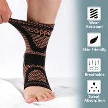1pc Breathable Elastic Nylon Ankle Sleeve, Containing Copper Ion Support, Suitable For Basketball, Running And Hiking, Provides Ankle Joint Support - Black - View 1