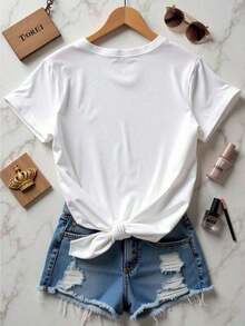 Camiseta Unisex de Diseño Divertido con Estampado de Fan, Tela Suave, Corte Holgado, Cuello Redondo, Manga Corta, para Uso Diario en Primavera y Verano. - Blanco - Ver 2