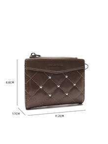 FOREVER FOR YOU 2026 New Arrival Soft Short Wallet, Rhombus Pattern Compact Zipper Wallet, Korean Minimalist Coin Purse - Brown - View 3