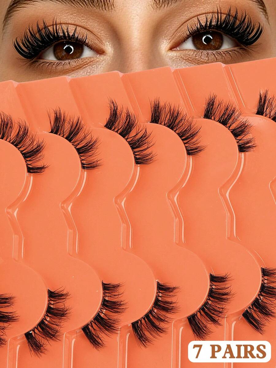 MAANGE 7 Pairs Half Eye Cat Eye False Eyelashes, Short Soft 3D Faux Mink False Eyelashes, Enlarging Eyes, Extending Eye Tails, Transparent Band Eye Tail Extension Type Eyelashes, Natural Effect, Flared Eyelashes, Enlarging Eyes, False Eyelash Strips, False Eyelashes, Strip Type False Eyelashes
