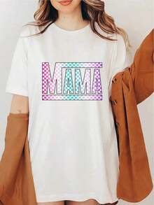 Retro Plaid Shirt For Moms, Perfect As A Mother's Day Gift. Stylish White T-Shirt For New Moms, Available In Sizes S To XXXXL For Casual Summer Wear For Women. - 白色 - 查看 3