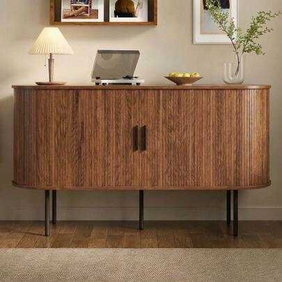 Modern MDF Sideboard With Roll-Up Doors, Aluminum Handles & Iron Legs – Versatile Storage Cabinet For Living Room, Dining Room & Modern Interiors
