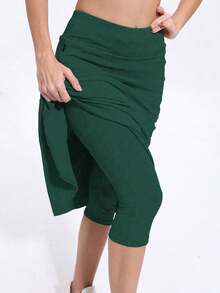 RUNONWHEELS 5 Women's Mid-Length Athletic Skort With Pockets - 29" Knee Length Tennis Skirt, High Waist Tummy Control Fitness Skort, Yoga Shorts Skirt Sports Summer - Dark Green - View 4