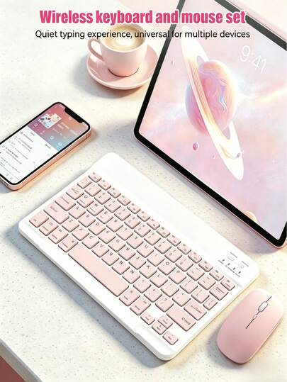超薄无线键盘鼠标套装 | 便携式蓝牙键盘鼠标组合，适用于 iPad、平板电脑、笔记本电脑、办公电脑，内置可充电锂聚合物电池，支持 Type-C 充电