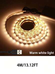 1pc White USB LED Strip Light, 60 LEDs/M, Non-Waterproof, Flexible LED Strip, Suitable For TV, Computer, Kitchen Backlight Lighting. Solid Color Non-Dimmable Warm White LED Strip, USB Flexible Lighting Strip, Can Be Used For Room, Bedroom, Kitchen, Cabinet, Living Room Decoration, Length Options 1m/2m/3 Meters/4m/5m/10m, Suitable For Stairs, Holiday And Daily Decoration Lighting Strip. - White - View 13