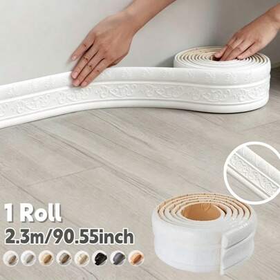 1 Cuộn dải xốp trang trí tự dính có thể gập lại, kích thước 3.07x90.55 inch, nhiều màu sắc để lựa chọn, thích hợp cho trang trí nhà cửa, lấp đầy các góc và khe hở xung quanh khung, được làm từ chất liệu nhựa cơ bản, thích hợp sử dụng trên tường.
