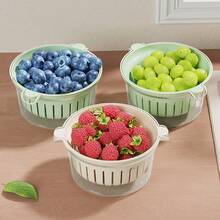 1Pc Mini Double-Layer Fruit Drain Basket, Multifunctional Kitchen Vegetable Washing Colander Basin, Space Saving Design Perfect For Singles Dormitory Apartment Use - Multicolor - View 7