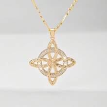 1 chiếc vòng cổ nữ cổ điển bí ẩn đính đá Zirconia, mặt dây chuyền hình nút thắt Celtic 3D khảm đá Zirconia lấp lánh, dây chuyền Rolo 50cm tôn lên đường viền cổ, tượng trưng cho sự bảo vệ và phước lành, thanh lịch khi đeo riêng hoặc kết hợp với các vòng khác, phụ kiện sang trọng cổ điển độc đáo. - Vàng - Xem 9