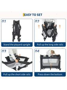 Soonbuy 4 In 1 Baby Playard, Portable Bedside Crib With Rocking Bassinet & Diaper Changer, Infant Pack And Play With Mattress, Newborn Changing Table - Black - View 8