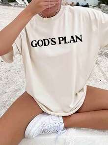 Vintage Women's Round Neck T-Shirt With Double-Sided Print, "God's Plan, Your Plan" (Isaiah 55:8-9), Floral Pattern T-Shirt, Casual Christian Faith Top, Soft And Lightweight Women's T-Shirt, Religious Gift, Breathable And Stylish. - 杏色 - 查看 2