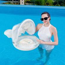 Kids' Swimming Ring With Sun Shade Canopy And Seat, Suitable For Summer Beach, Swimming Pool, Party, For Girls And Boys - White - View 2