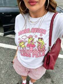 Women's Cotton T-Shirts New Version Available In The Limited Time Offer Oversized T-Shirts Funny LGBTQ Pride Shirt, Equal Rights, More Queer Less Fear Tee, Cute Frog Gay Shirt, Queer Aesthetic Tee, Gift For Lesbians, Funny Pride T-Shirt, Gay Cowboy Blouses Nice 100% Cotton - 白色的 - 查看 7