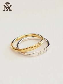 1pc Customized Personalized Ring, Suitable For Men And Women, Perfect As Anniversary Gift. Laser Engraved With Your Name Or Birthday On The Ring, Ideal For Birthday, Mother's Day, Father's Day, Valentine's Day And Christmas. - Multicolor - View 3