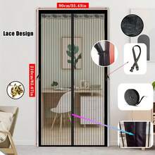 Cortina de malla anti-insectos reforzada, diseño de cierre magnético, sin necesidad de perforación, adecuada para dormitorio, cocina, ventilación - Rayas hechas a mano con escaparate - Ver 10