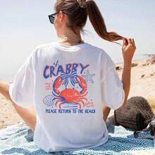 Suave If Crabby Please Return To The Beach Camiseta con Gráfico de Cangrejo de Doble Cara, Camisetas con Gráficos de Estética Costera para Mujer, Conjuntos de Verano para Mujer, Conjuntos de Vacaciones para Mujer, Ropa Casual Urbana, Estética Retro de Playa, Camisetas de Estilo Playero, Camisetas Gráficas Oversized, blusas casuales, playeras de mujer de algodón - Blanco 4 - Ver 6