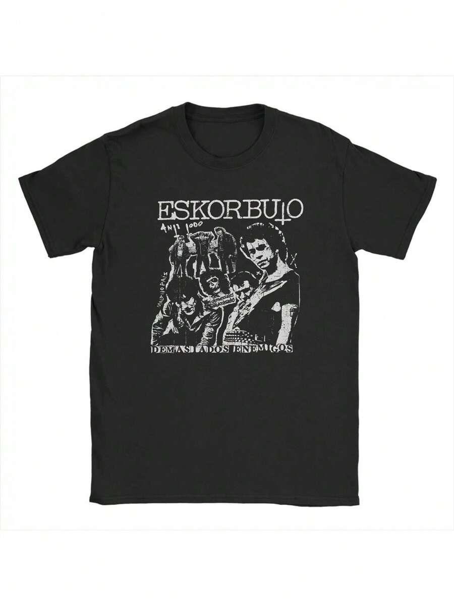 ESKORBUTO Iconic Logo T-Shirt - Loose Fit Short Sleeve T-Shirt With Iconic Brand Badge Print, Crew Neck, Casual Urban Style, Suitable For All Seasons, Machine Washable, Solid Color, Ideal For The Beach And Everyday Wear (Iconic Logo). A Short Sleeve T-Shirt Suitable For Home, Daily Wear, Parties, And Travel; Perfect As A Gift For Friends Or Family. - 黑色 - 查看 1