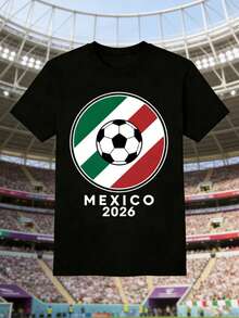 Hombres 002||Fútbol|Camiseta negra con la águila nacional de México sosteniendo un balón de fútbol, símbolo del evento deportivo México 2026 12_27 - Negro - Ver 1