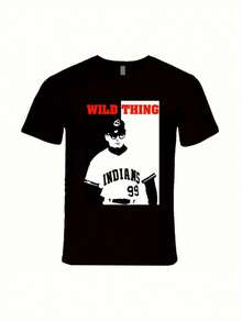 Camiseta vintage de béisbol con temática rock y del film "Wild Thing", una prenda de manga corta adecuada para el hogar, uso diario, fiestas y viajes-perfecta como regalo para amigos o familiares. - Negro - Ver 5