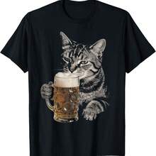 Funny Cat Beer Vintage Drunk Kitty Meme Design T-Shirt - Black - View 1