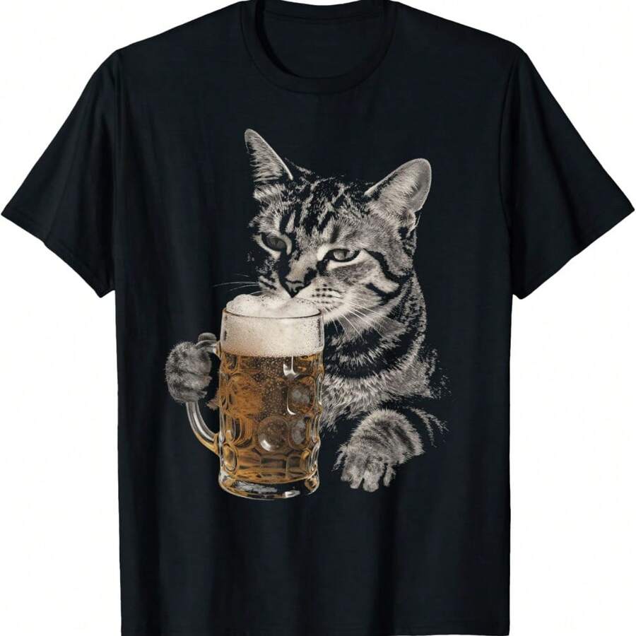 Funny Cat Beer Vintage Drunk Kitty Meme Design T-Shirt - Black - View 1