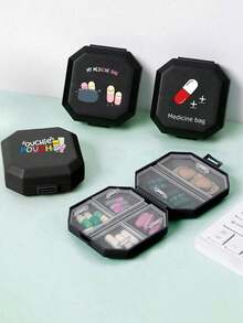 Caja de pastillas portátil dividida, caja de almacenamiento de cápsulas de 6 compartimentos, caja de pastillas de viaje, caja de pastillas, mini caja de pastillas con patrones de cápsula, tableta, letra, botella de pastillas, caja de pastillas, bolsa médica de primeros auxilios, accesorios de viaje, artículos esenciales para dormitorios - Multicolor - Ver 3