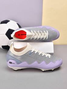 1 Pair Unisex Low-Top Outdoor Natural Grass Professional Sports Training Shoes, PU Front Lace-Up AG/FG Long Stud American Football Cleats For Men - Purple Silver - View 5