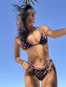 Conjunto de bikini de 2 piezas con estampado de lunares, traje de baño sexy para fiestas y festivales de música, atuendo de playa para vacaciones de mujer - Multicolor 2 - Ver 6