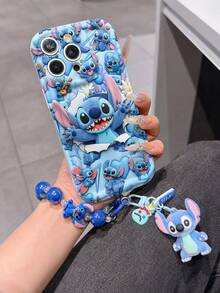 Disney Has Authorized, Phone Case - Chain Set, The Stitch Lilo & Stitch 3D Phone Case Plus A Silicone 3D Stitch Bracelet With Metallic Ring Removable Bracelet, Stitch And Angel Pattern, Compatible With Iphone17/16/15/14/13/12/11/XS/XR/X Plus Pro Max, A Stylish Cartoon Phone Case, The Perfect Gift Choice, Phone Protection, Durable Phone Cover, Great Gift For Friends And Family. - 白色 - 查看 2