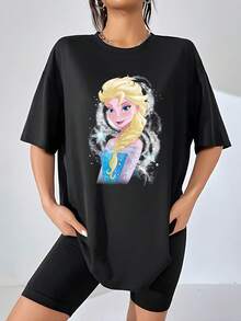 Image Of A Magical Queen Surrounded By Sparkling Snowflakes Symbolizing Inner Strength And Winter Elegance. Soft And Comfortable Women's T-Shirt For Everyday Casual Wear. - Black - View 1