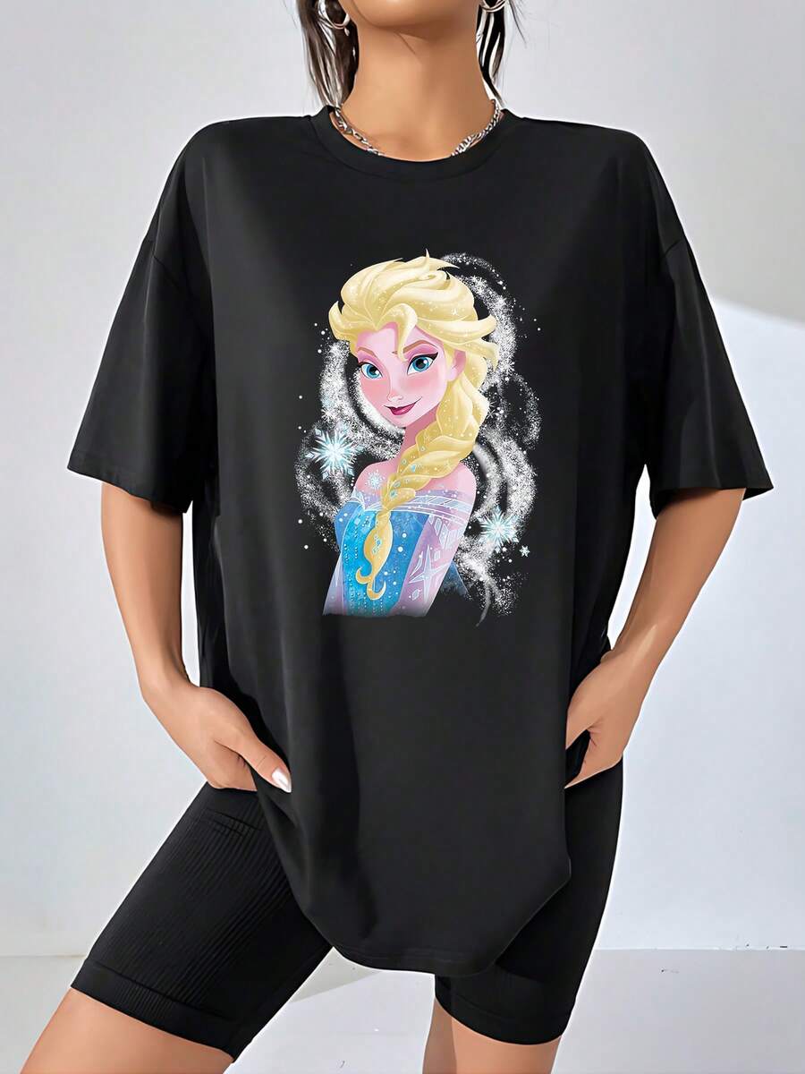 Image Of A Magical Queen Surrounded By Sparkling Snowflakes Symbolizing Inner Strength And Winter Elegance. Soft And Comfortable Women's T-Shirt For Everyday Casual Wear. - Black - View 1