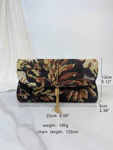 春夏新款女式刺繡印花手拿包,流蘇裝飾,奢華刺繡復古風,適合日常、派對、宴會、生日、婚禮,輕便手提包,百搭復古魅力,追求優雅個性化女性的理想選擇,適用於任何場合,優雅奢華女士包 - 黑色 - 查看 5