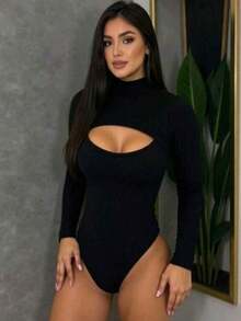 Women's Long Sleeve Bodysuit - 黑色 - 查看 5